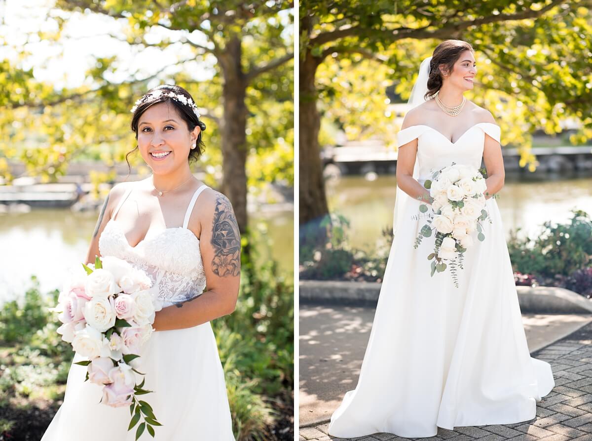 Brides holding bouquets during solo shots