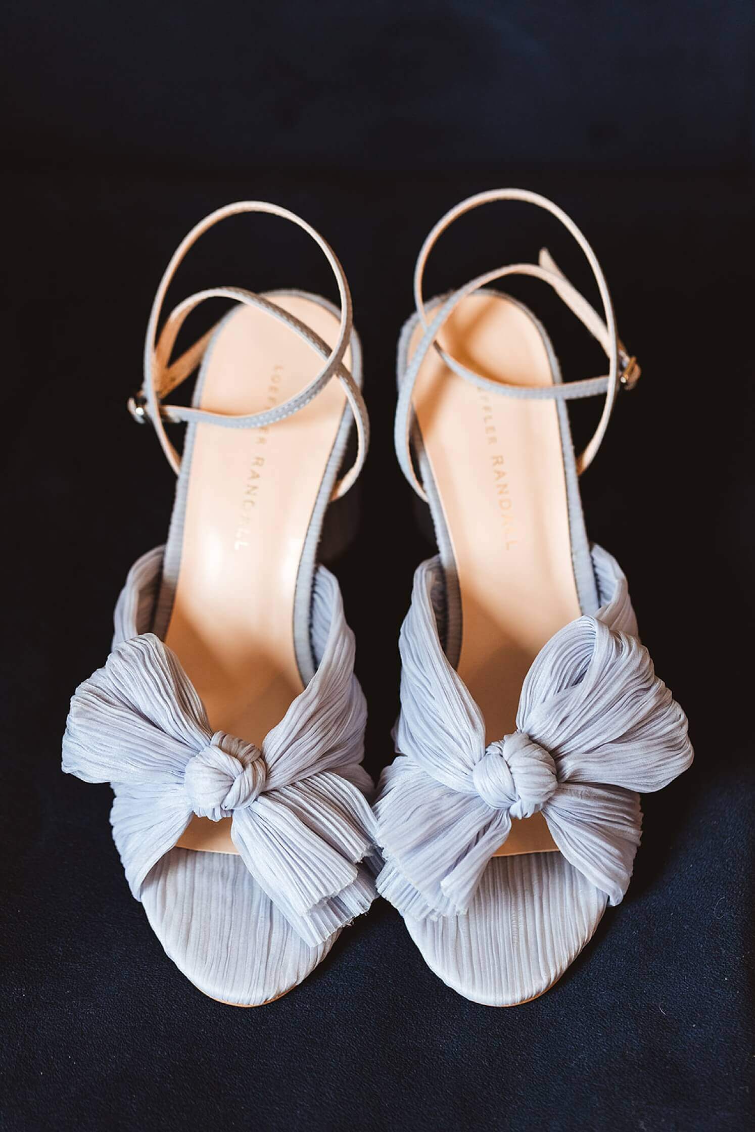 Pale blue bridal shoes with bows