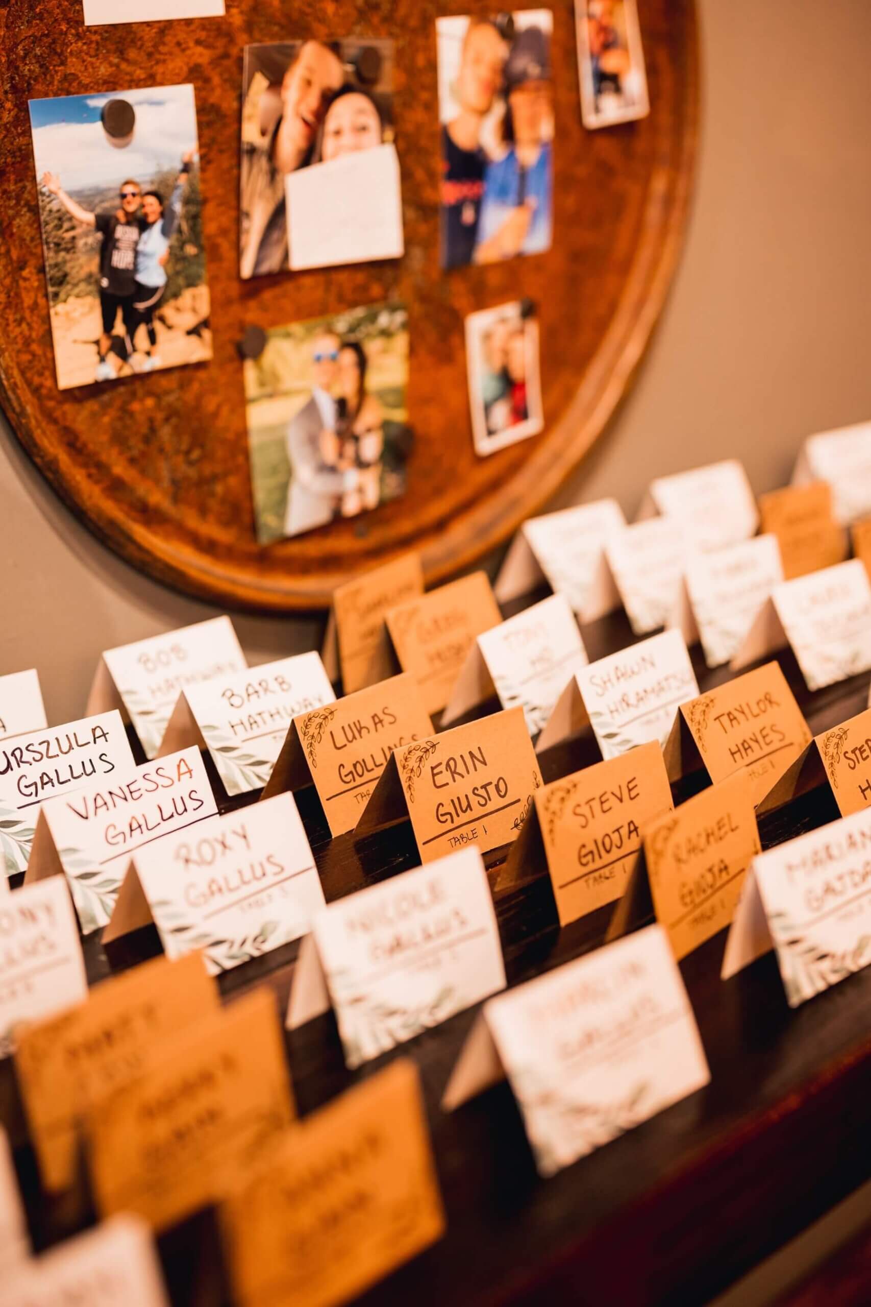 Folded name cards for seating chart at The Haight