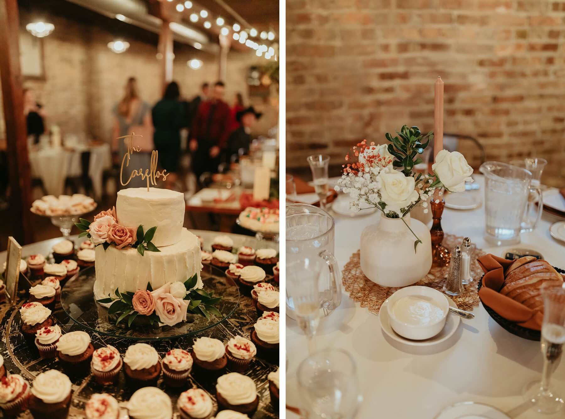 Dessert table and guest table with orange and white details