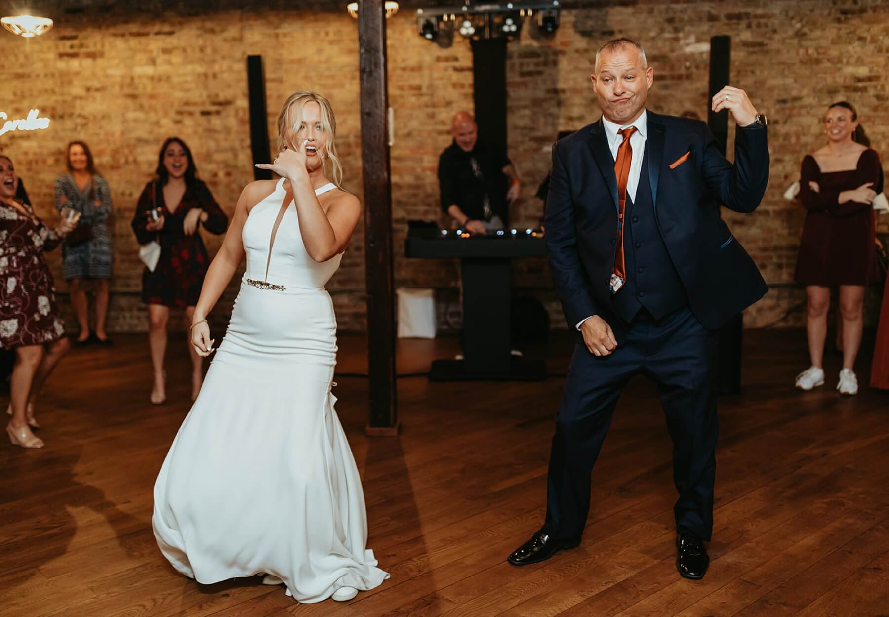 Bride and dad doing choreographed dance